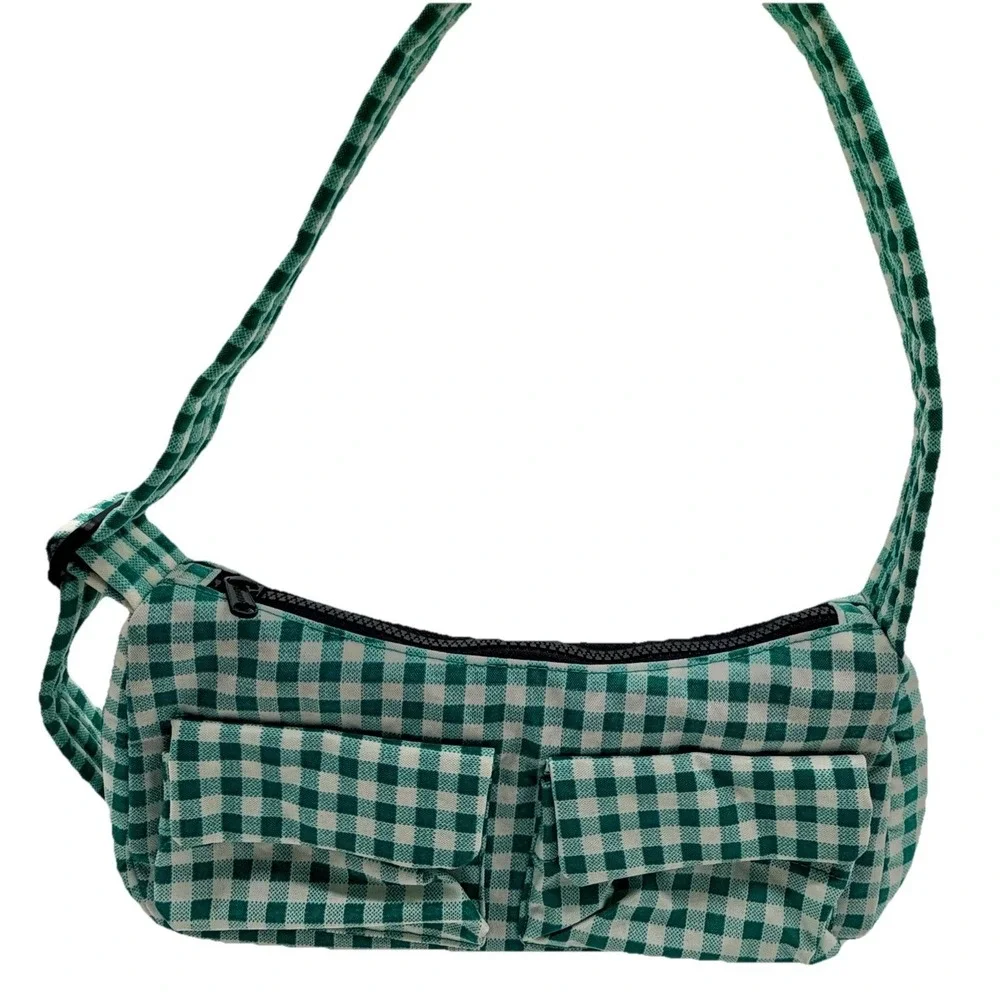 Baggu Nylon Shoulder Bag Green White Gingham